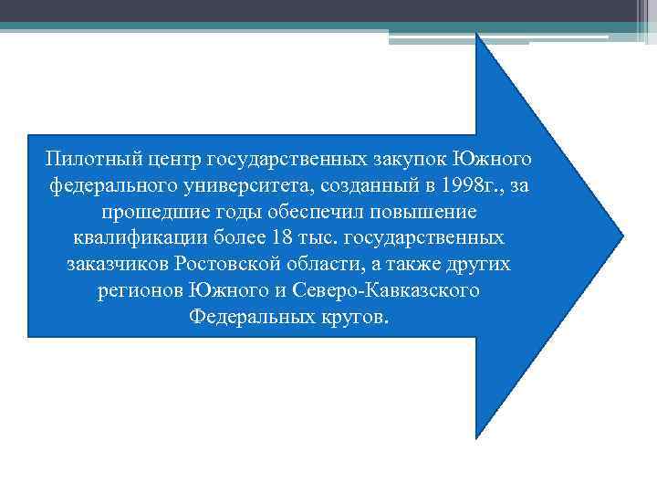 Пилотный центр государственных закупок Южного федерального университета, созданный в 1998 г. , за прошедшие