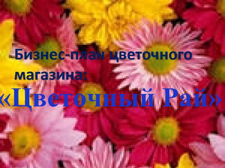Бизнес-план цветочного магазина: «Цветочный Рай» 