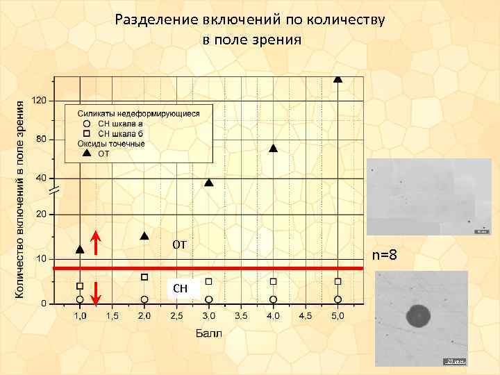 Разделение включений по количеству в поле зрения ОТ СН n=8 