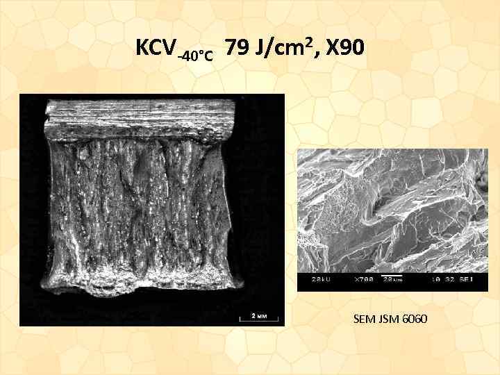 KCV-40°С 79 J/cm 2, X 90 SEM JSM 6060 