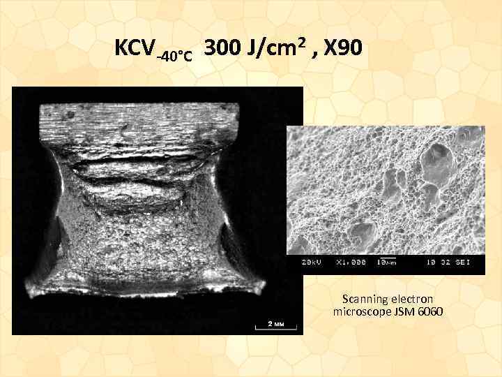 KCV-40°С 300 J/cm 2 , X 90 Scanning electron microscope JSM 6060 