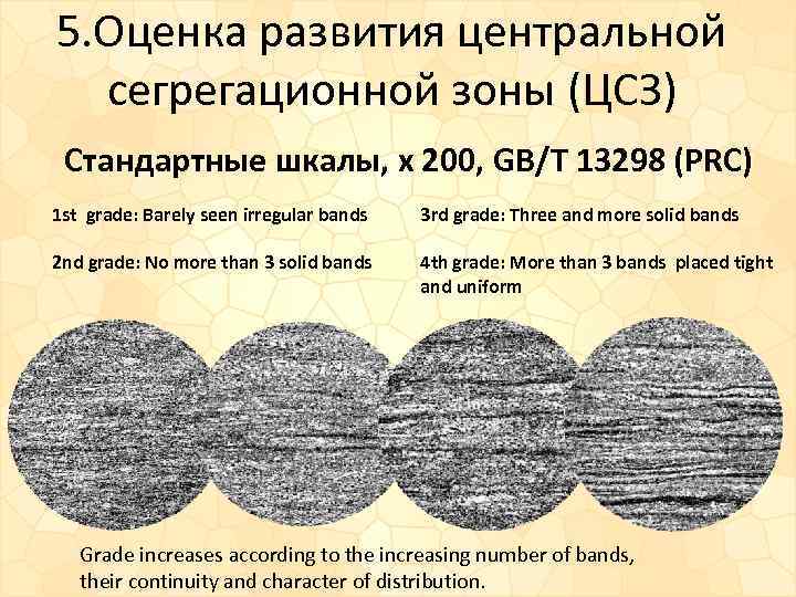 5. Оценка развития центральной сегрегационной зоны (ЦСЗ) Стандартные шкалы, х 200, GB/T 13298 (PRC)