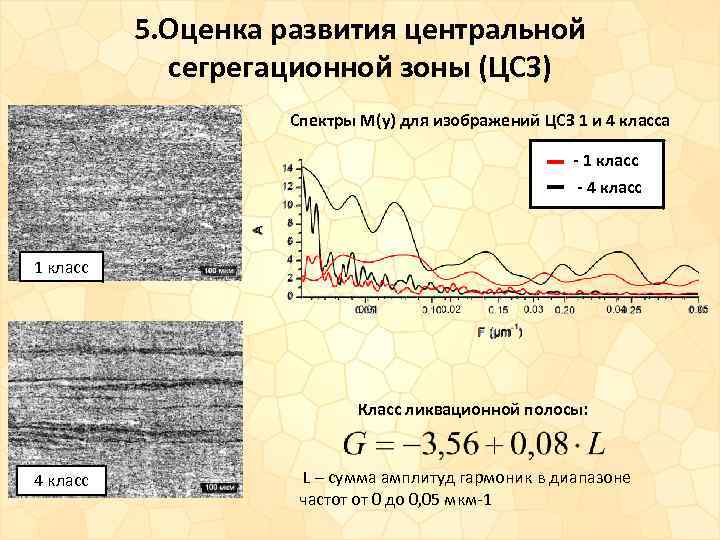 5. Оценка развития центральной сегрегационной зоны (ЦСЗ) Спектры M(y) для изображений ЦСЗ 1 и