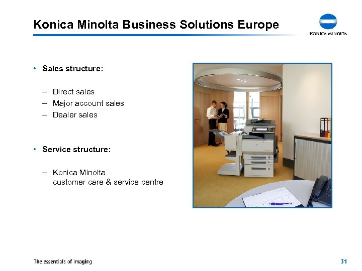 Konica Minolta Business Solutions Europe • Sales structure: – Direct sales – Major account