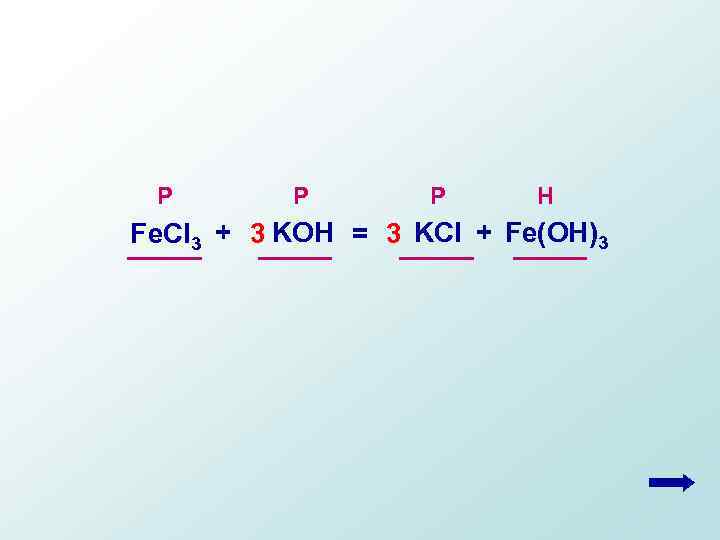Р Р Р Н Fe. Cl 3 + 3 KOH = 3 KCl +