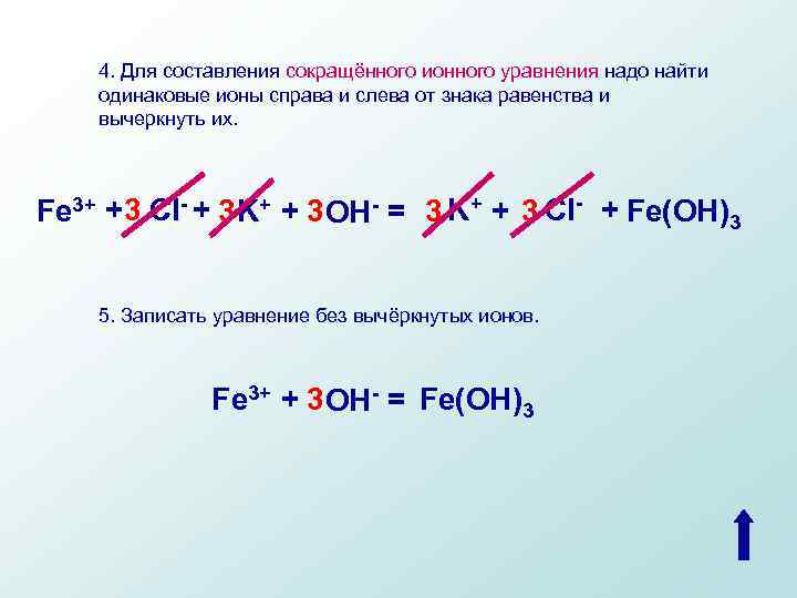 4. Для составления сокращённого ионного уравнения надо найти одинаковые ионы справа и слева от