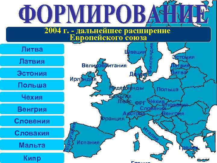 Литва Швеция Латвия Эстония Польша Великобритания Ирландия Нидерланды Чехия Кипр лия туга Мальта Пор