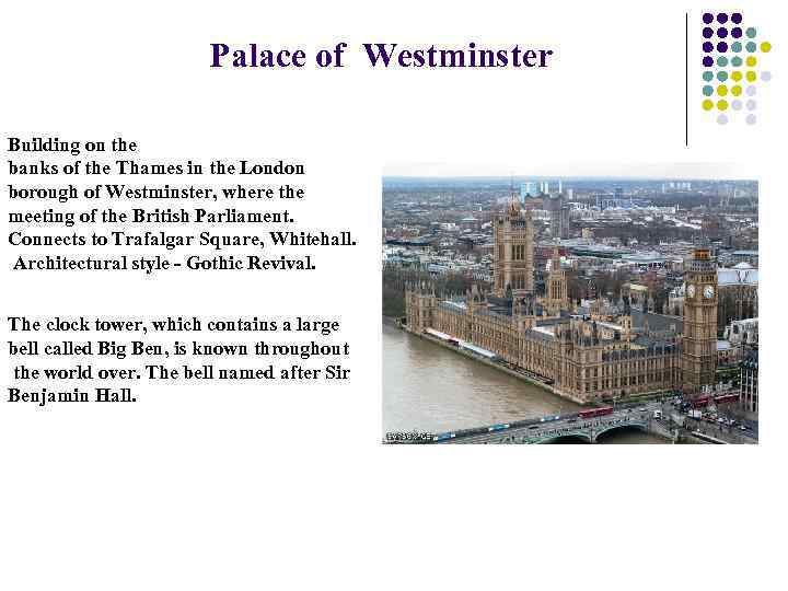 Palace of Westminster Building on the banks of the Thames in the London borough