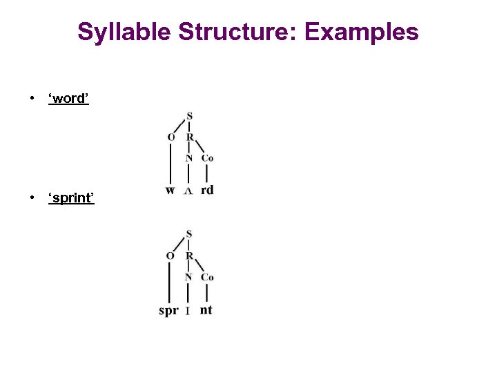 Syllable Structure: Examples • ‘word’ • ‘sprint’ 