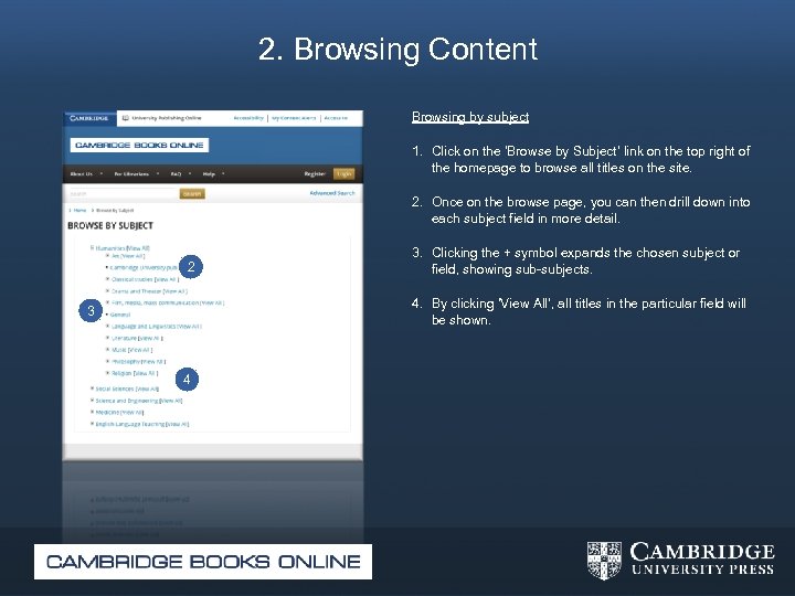 2. Browsing Content Browsing by subject 1. Click on the ‘Browse by Subject’ link