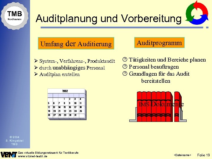 TMB Nordhausen Auditplanung und Vorbereitung Umfang der Auditierung Ø System-, Verfahrens-, Produktaudit Ø durch