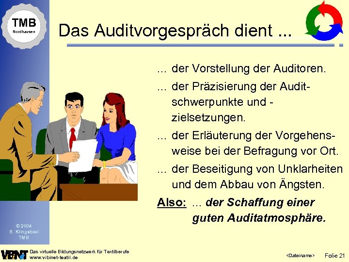 TMB Nordhausen Das Auditvorgespräch dient. . . der Vorstellung der Auditoren. . der Präzisierung