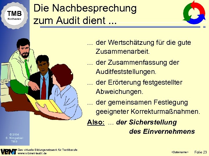 TMB Nordhausen Die Nachbesprechung zum Audit dient. . . der Wertschätzung für die gute