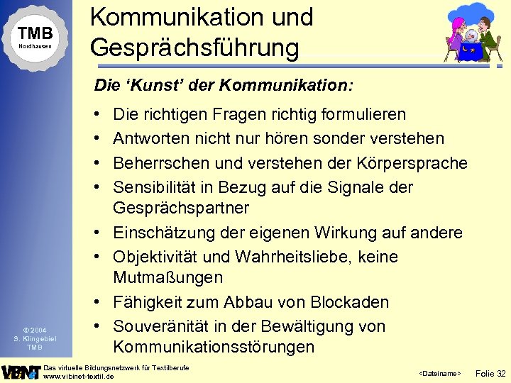 TMB Nordhausen Kommunikation und Gesprächsführung Die ‘Kunst’ der Kommunikation: • • • © 2004