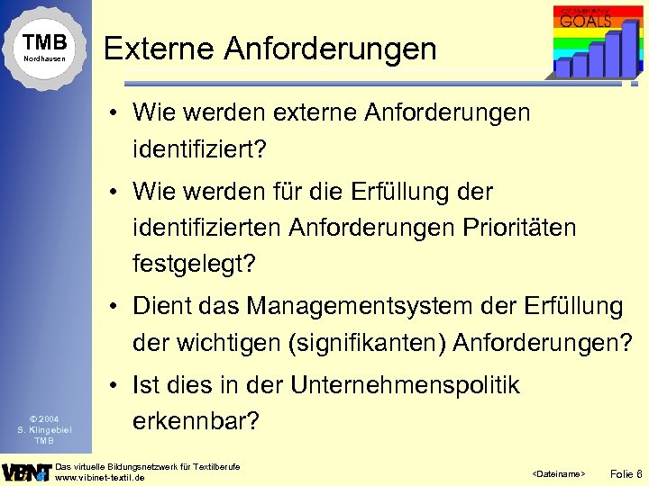 TMB Nordhausen Externe Anforderungen • Wie werden externe Anforderungen identifiziert? • Wie werden für