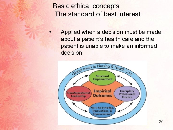 Basic ethical concepts The standard of best interest • Applied when a decision must