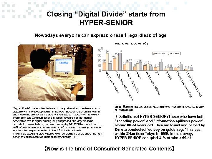 Closing “Digital Divide” starts from HYPER-SENIOR Nowadays everyone can express oneself regardless of age