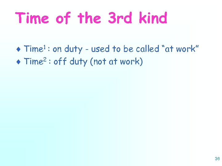 Time of the 3 rd kind ¨ Time 1 : on duty - used
