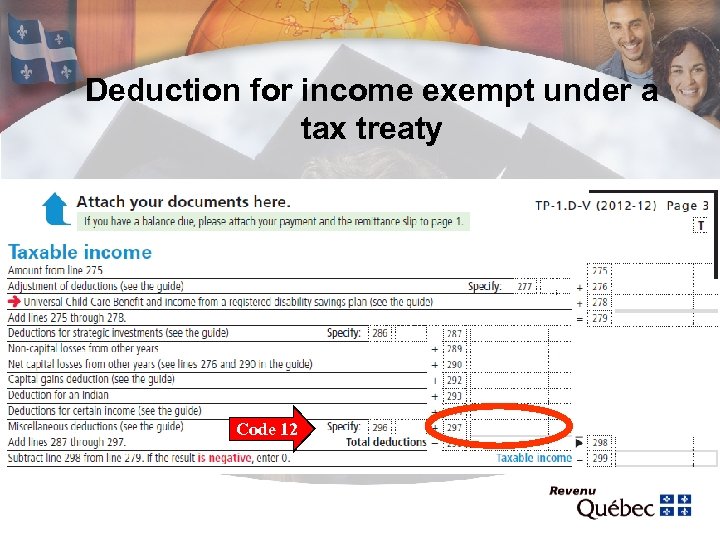 Deduction for income exempt under a tax treaty Code 12 