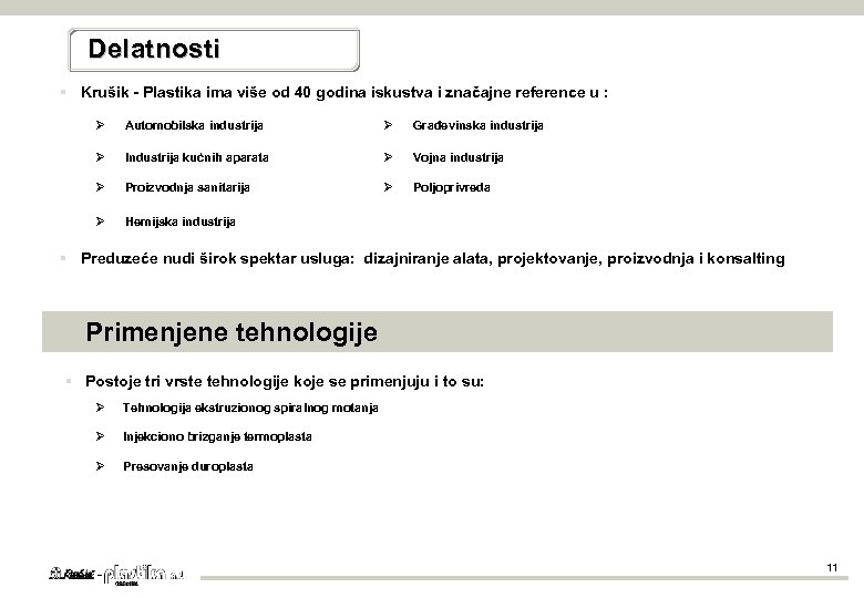 Delatnosti § Krušik - Plastika ima više od 40 godina iskustva i značajne reference