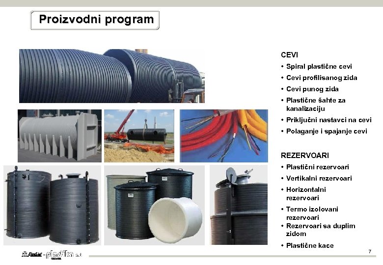 Proizvodni program CEVI • Spiral plastične cevi • Cevi profilisanog zida • Cevi punog