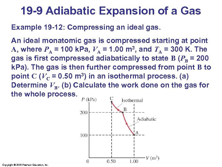 19 -9 Adiabatic Expansion of a Gas Example 19 -12: Compressing an ideal gas.