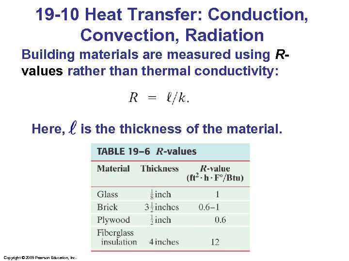 19 -10 Heat Transfer: Conduction, Convection, Radiation Building materials are measured using Rvalues rather