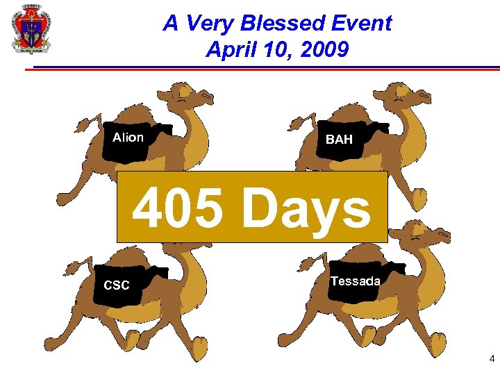 A Very Blessed Event April 10, 2009 Alion BAH 405 Days CSC Tessada 4