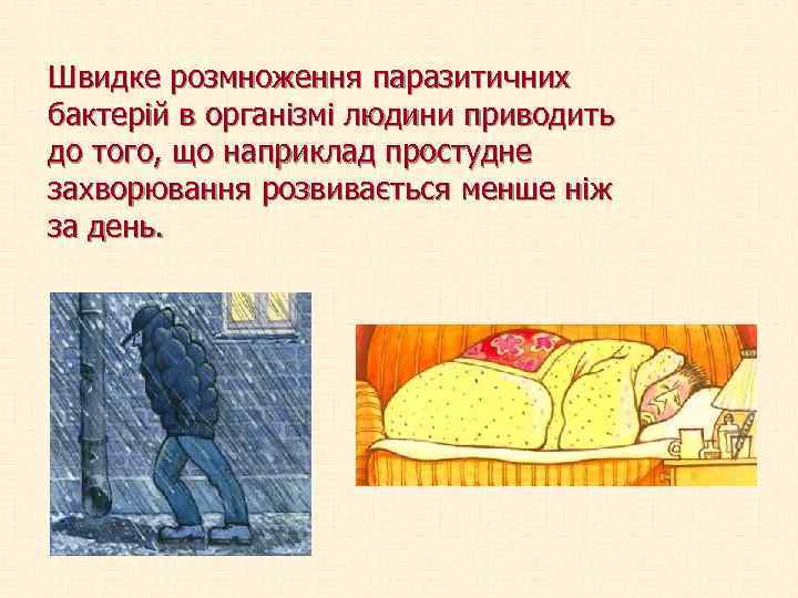 Швидке розмноження паразитичних бактерій в організмі людини приводить до того, що наприклад простудне захворювання