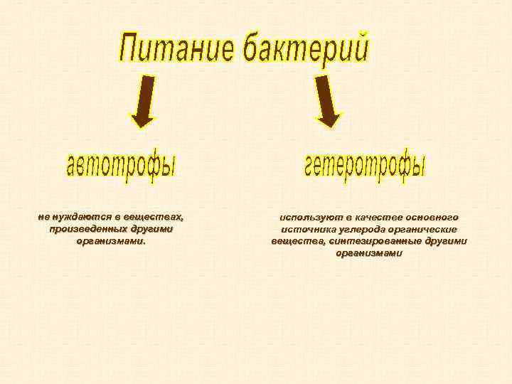 не нуждаются в веществах, произведенных другими организмами. используют в качестве основного источника углерода органические