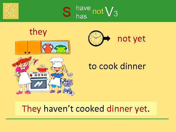 S they have not has V 3 not yet to cook dinner They haven’t