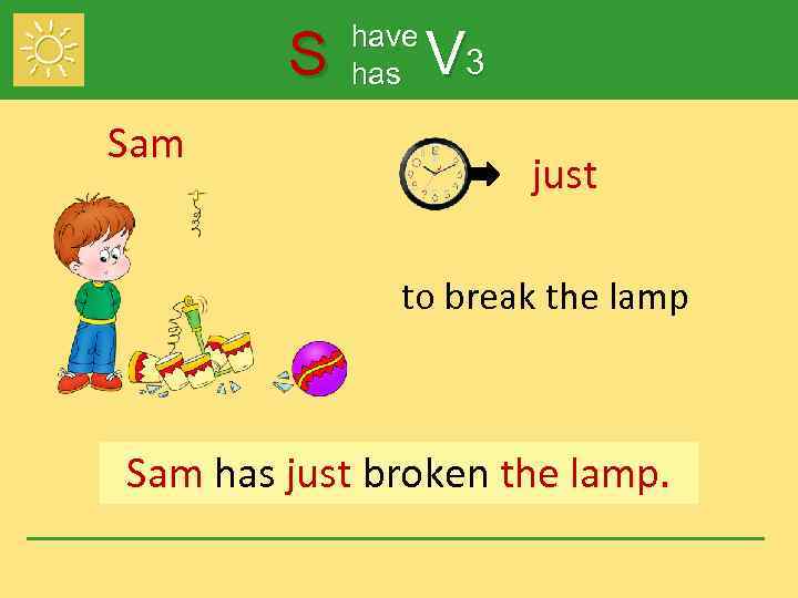 S Sam have has V 3 just to break the lamp Sam has just