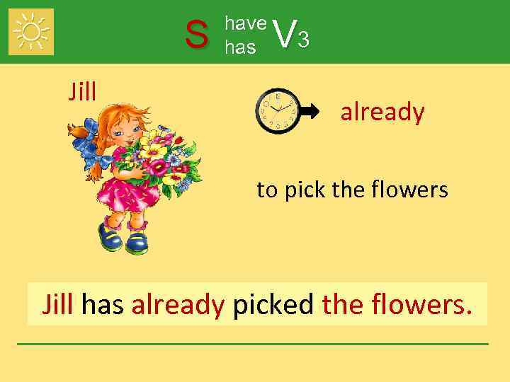 S Jill have has V 3 already to pick the flowers Jill has already