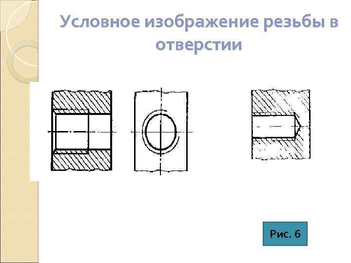 Условное изображение резьбы в отверстии Рис. 6 