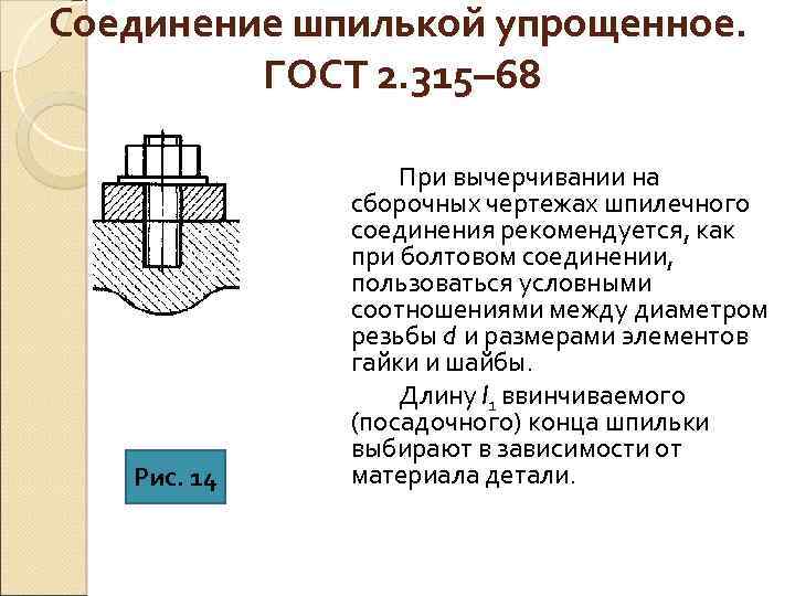 Соединение шпилькой. Шпилечное соединение 2.315-68 ГОСТ. ГОСТ 2.315-68 шпилька. ГОСТ 2.315-68 соединение деталей шпилькой м10. Соединение винтом упрощенное. ГОСТ 2.315–68.