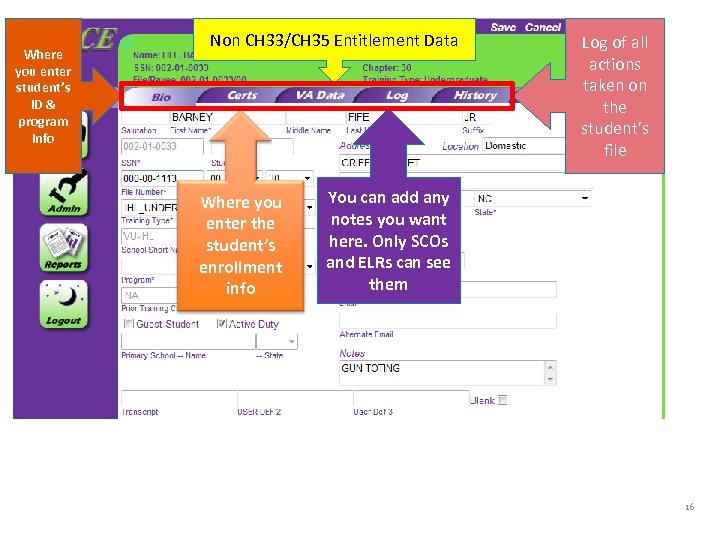 Where you enter student’s ID & program info Non CH 33/CH 35 Entitlement Data