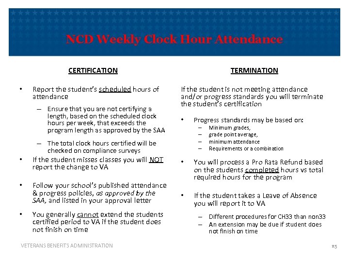NCD Weekly Clock Hour Attendance CERTIFICATION • Report the student’s scheduled hours of attendance