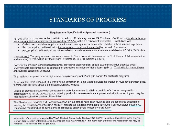 STANDARDS OF PROGRESS VETERANS BENEFITS ADMINISTRATION 26 