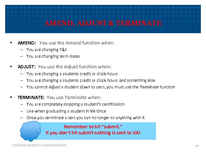 AMEND, ADJUST & TERMINATE • AMEND: You use the Amend function when: – You