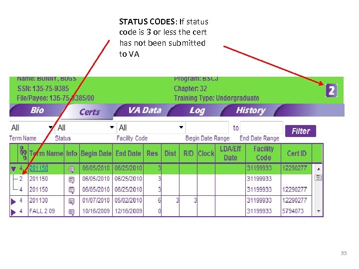 STATUS CODES: If status code is 3 or less the cert has not been