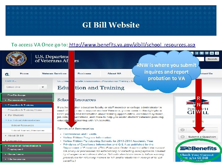 GI Bill Website To access VA Once go to: http: //www. benefits. va. gov/gibill/school_resources.
