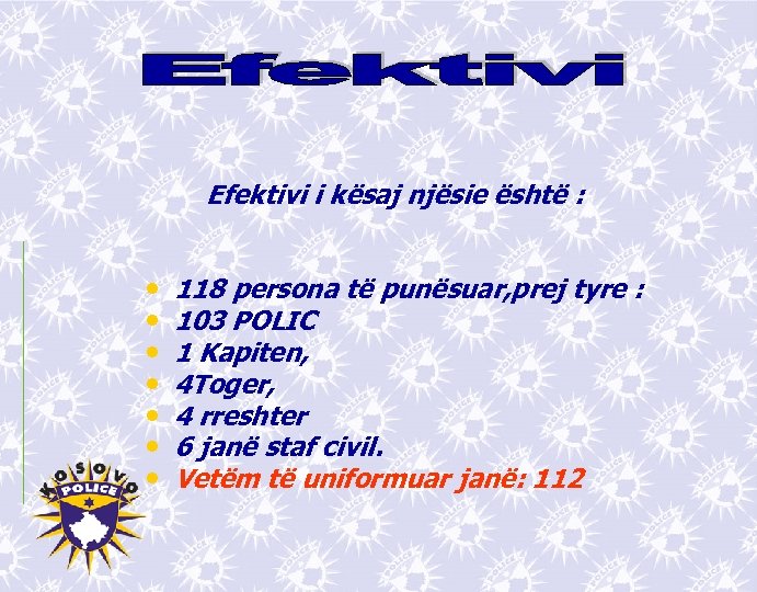 Efektivi i kësaj njësie është : • • 118 persona të punësuar, prej tyre