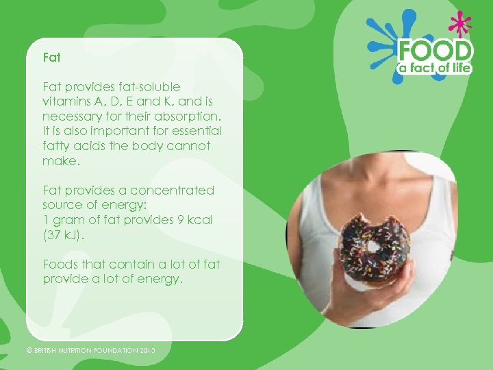 Fat provides fat-soluble vitamins A, D, E and K, and is necessary for their