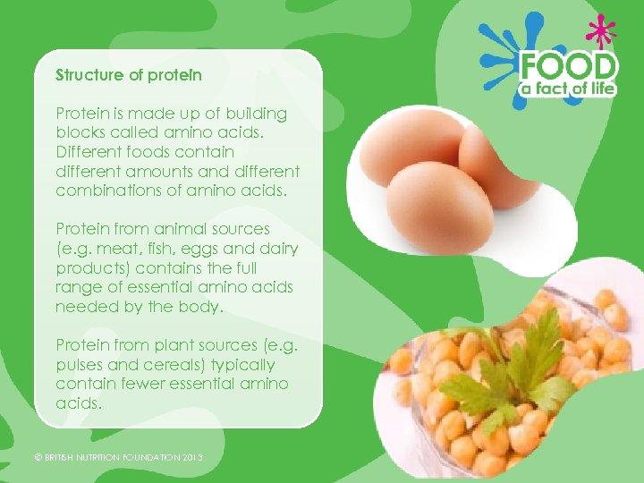 Structure of protein Protein is made up of building blocks called amino acids. Different