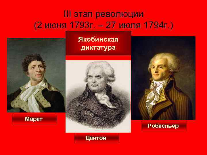 III этап революции (2 июня 1793 г. – 27 июля 1794 г. ) Якобинская