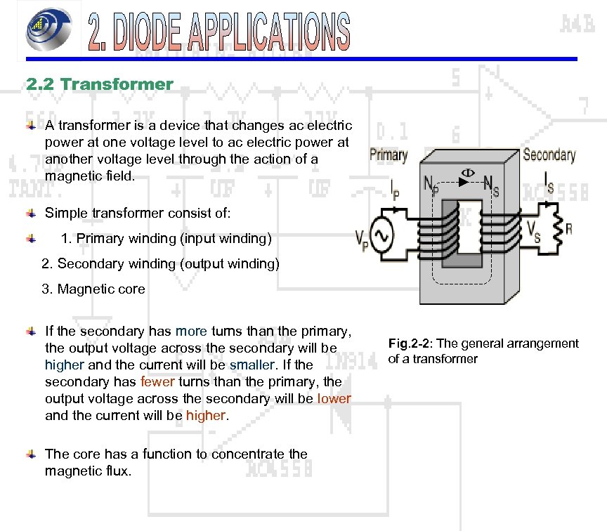 2. 2 Transformer A transformer is a device that changes ac electric power at