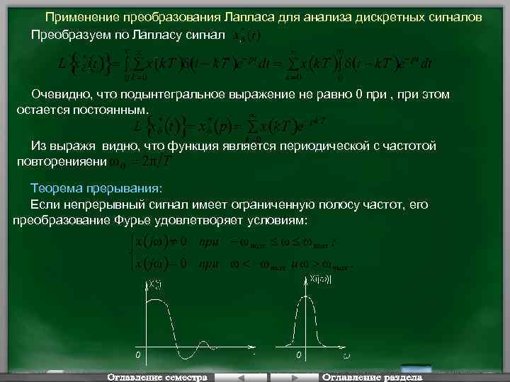 Применение преобразования Лапласа для анализа дискретных сигналов Преобразуем по Лапласу сигнал Очевидно, что подынтегральное