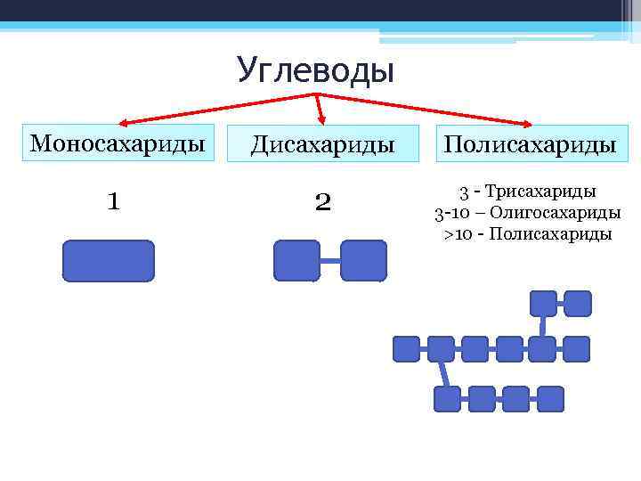 Углеводы Моносахариды 1 Дисахариды Полисахариды 2 3 - Трисахариды 3 -10 – Олигосахариды >10