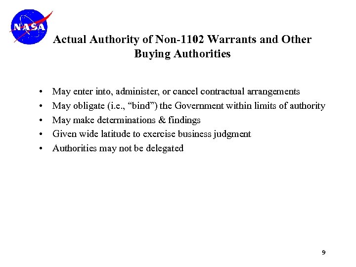 Actual Authority of Non-1102 Warrants and Other Buying Authorities • • • May enter