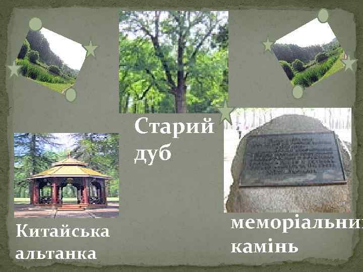 Старий дуб Китайська альтанка меморіальний камінь 